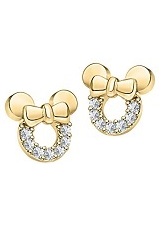 14k Yellow Gold Over Sterling Silver Screw Back Minnie Mouse Bow White Diamond Gemstone Girls Earrings